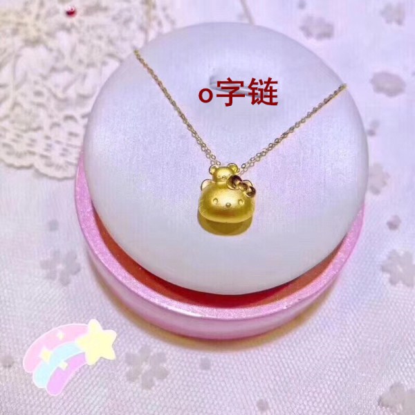真金猫背熊24K足金999黄金项链凯蒂猫吊坠3D硬金吊坠项链黄金首饰