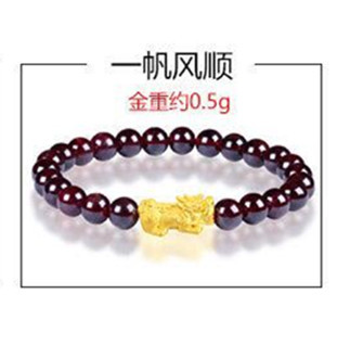 黄金貔貅手链女999足金转运珠3d硬金纯金石榴石手串 24K黄金手链