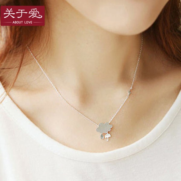 S925银项链个性天气预报阴天小雨链坠磨砂面银饰品礼物送女友