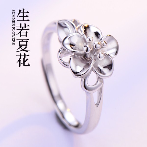 关于爱925银戒指女桃花戒指女韩版时尚银指环银戒子开口佳