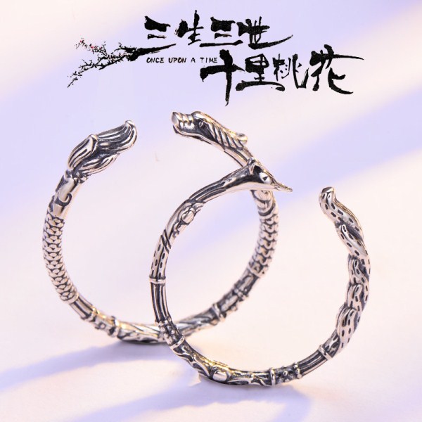 S925银情侣戒指对戒三生三世靑龙男戒白狐女戒开口个性复古单身