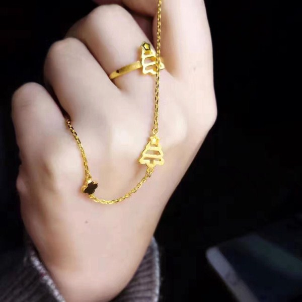 3D硬金圣诞树手链 足金999许愿树金饰 圣诞生日礼物 一件代发