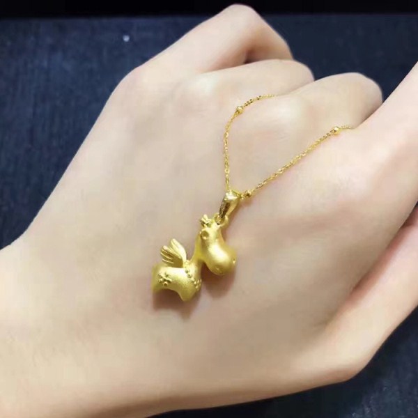 3D硬金千飞天小鹿金饰吊坠 足金999圣诞生日礼物项坠 一件代发