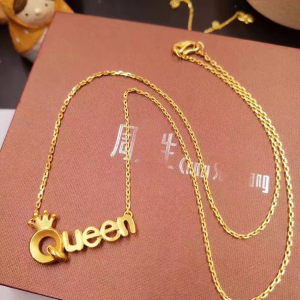 3D硬金 Queen皇冠金饰项链 足金999女王项坠  生日礼物 一件代发