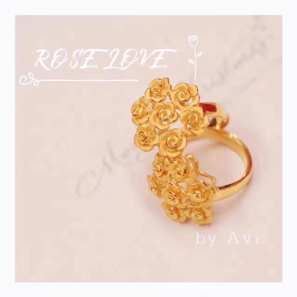 3D硬金 玫瑰花簇黄金戒指   花朵金饰足金999生日礼物 一件代发
