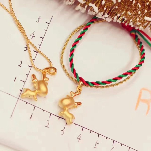 3D硬金 圣诞小鹿黄金吊坠 足金驯鹿手绳配件 生日礼物 一件代发