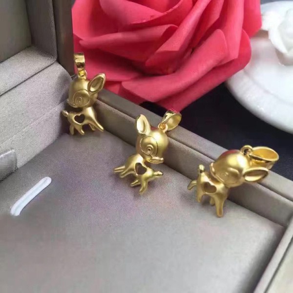 3D硬金 爱心小鹿黄金吊坠 足金999驯鹿项坠  生日礼物 一件代发