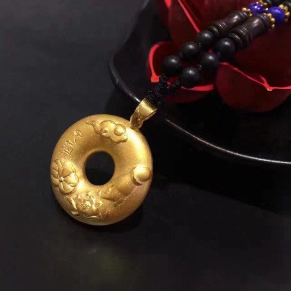 3D硬金 莲花佛手心经平安扣黄金吊坠 莲花佛手足金项链 一件代发