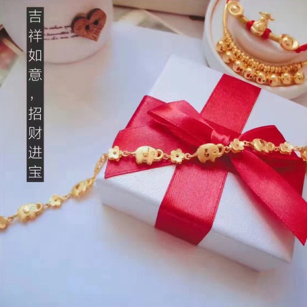 3D硬金 小萌象黄金手链足金999小象手环生日礼物 一件代发