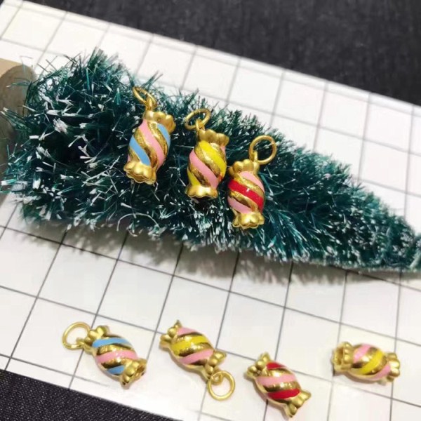 3D硬金 彩色糖果黄金吊坠 足金路路通手绳配件 生日礼物 一件代发