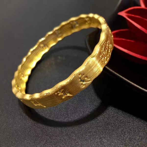 3D硬金 六字真言莲花黄金手镯 足金999保平安佛教信物  一件代发