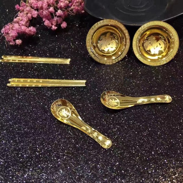 3D硬金 黄金金碗金勺金 足金999筷子 衣食无忧婚嫁送礼 一件代发