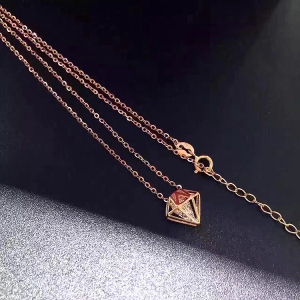 3D硬金 几何及简造型黄金K金钻石项链  生日礼物 一件代发