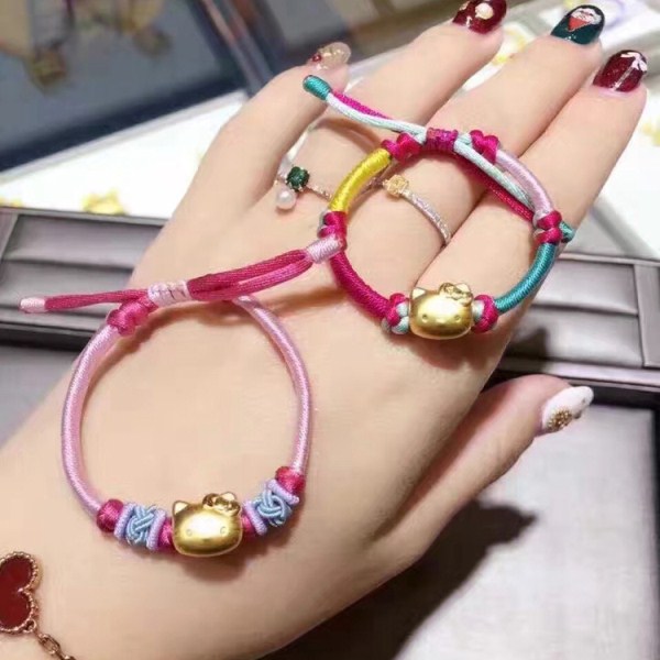 3D硬金 kt 猫路路通黄金手绳 足金999猫咪手链 生日礼物 一件代发