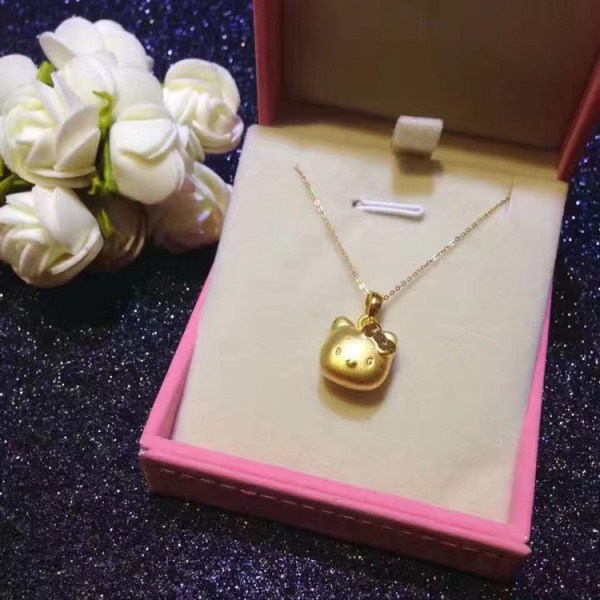 3D硬金 KT猫黄金足金999吊坠 可爱小猫咪项坠 生日礼物 一件代发