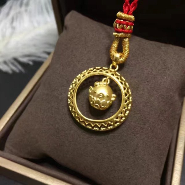 3D硬金 baby鸡黄金吊坠 镂空圆圈足金999小鸡本命年项坠 一件代发