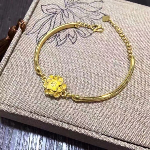 3D硬金 莲花黄金手链 足金999宝莲花手镯  生日礼物 一件代发