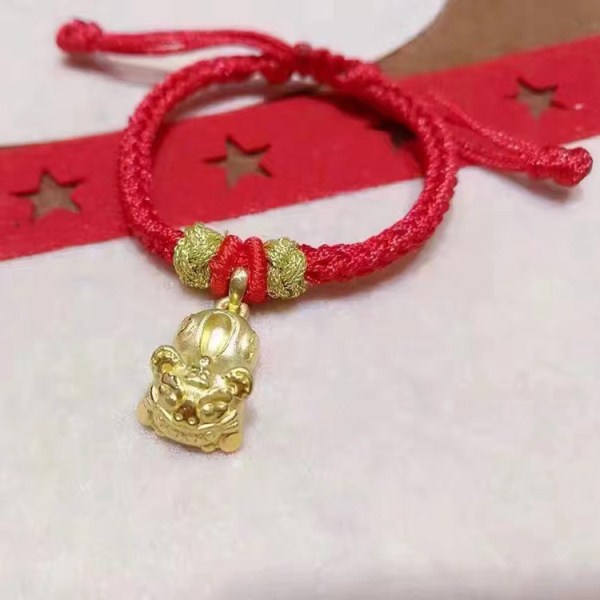3D硬金 虎头黄金手绳 足金999平安赐福手链 生日礼物 一件代发