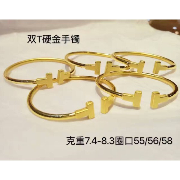 3D硬金 双T硬金手镯个性极简生日礼物 时尚简约开口手镯 一件代发