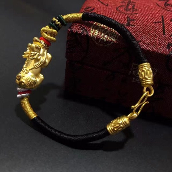 3D硬金 黄金貔貅手绳 足金999招财转运情侣吉祥手链手环 一件代发