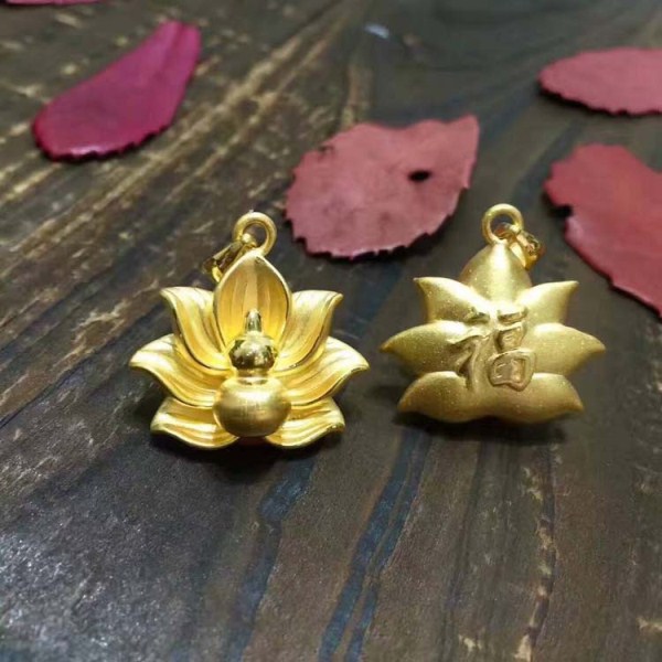 3D硬金 黄金莲花葫芦吊坠 足金999福禄寓意福字项坠 一件代发