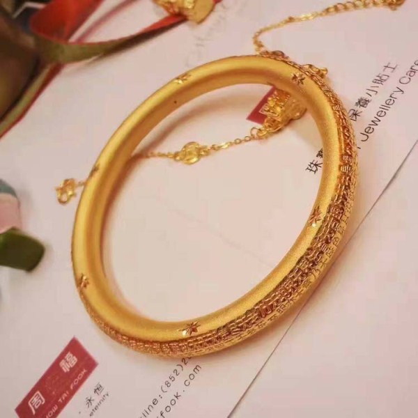 3D硬金 黄金心经金刚镯 足金999圆形心经仿车花手镯 一件代发