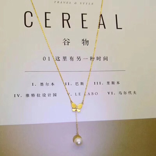 18k金钻石镶嵌珍珠天然淡水珍珠蝴蝶珍珠吊坠手链耳钉 一件代发