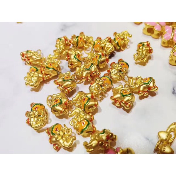 3D硬金吉祥如意金象手链 黄金足金999烤漆象手环项链吊坠 礼物