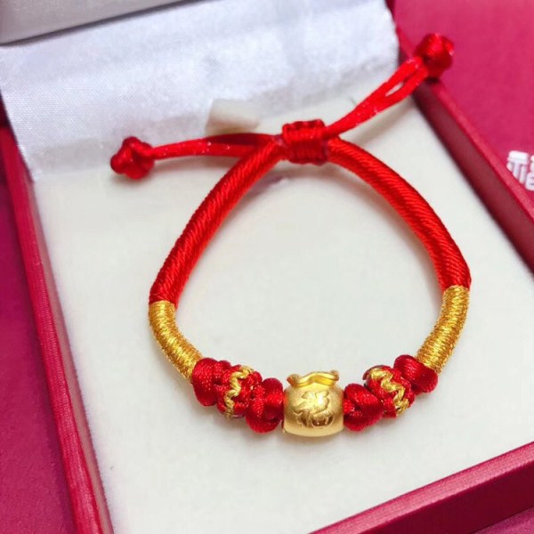 3D硬金双面小福袋送礼自戴宝宝手绳福袋平安手链硬金金珠一件代发