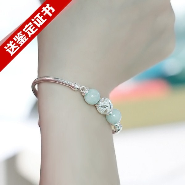 S990足银天然A货翡翠转运珠手链 女手镯手环纯银饰品 情侣礼物